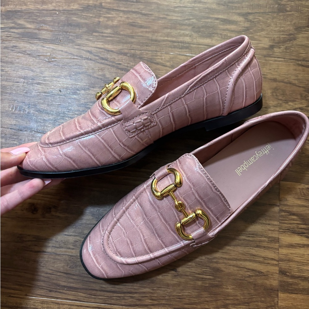 Jeffery Campbell Velviteen Bit Loafer (Women) Pink Croc Embossed size 8 loafers